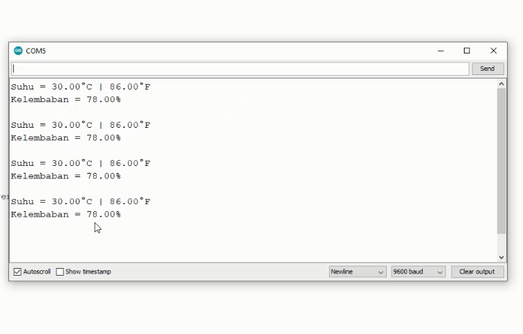 suhu dan kelembaban di serial monitor